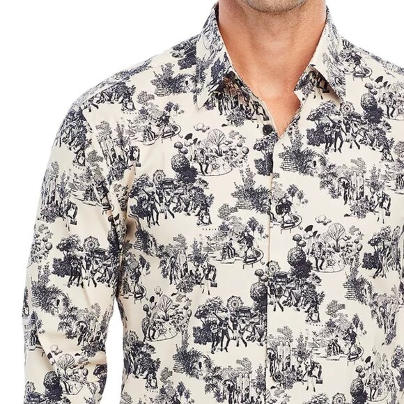 Hugo Boss Men's Long Sleeve HUGO Ermo Fairgrounds Scene Shirt Slim Fit Natural - Picture 2 of 5